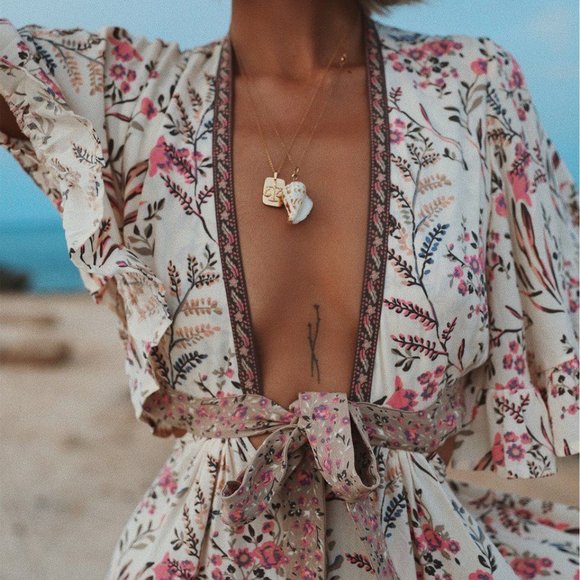 Shop Fig Dresses & Skirts - New Boho Summer Floral Plunging Party Beach Dress